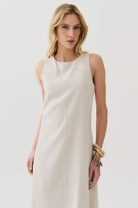 Vestido Midi Regata de Linho Recorte