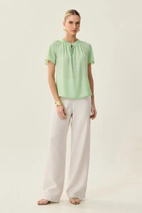 Blusa Manga Raglan Decote Lastex Laço