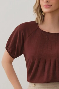 Blusa Manga Raglan Elástico Pregas