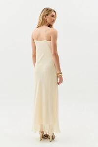 Vestido Longo de Alcinha de Chiffon Yoryu Decote V Babado Laço