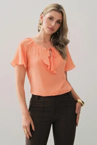 Blusa Manga Raglan Decote Babado Laço