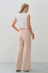 Calça Reta Cintura Elástico Laço Fino