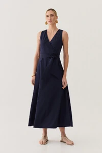 Vestido Midi Regata Transpassado de Alfaiataria Cinto