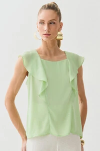 Regata Decote Quadrado Recortes Babado Laço Costas