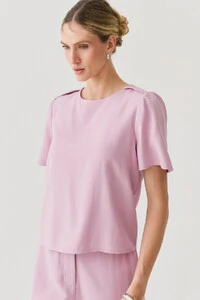 Conjunto de Blusa Ombro Prega e Calça Reta Ampla
