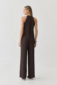Conjunto de Blusa Regata Frente Única Laço e Calça Pantalona Slim