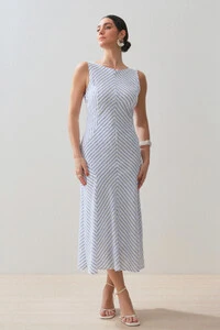 Vestido Midi Regata Listrado Recortes