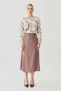 Blusa Abstrata Manga Longa Decote Pregas