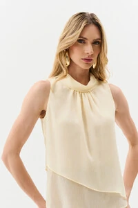 Regata de Chiffon Yoryu Transpassada Assimétrica Gola Dobrada
