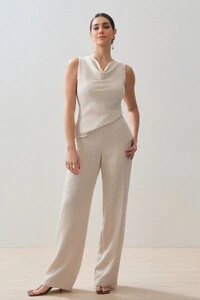 Conjunto de Blusa Regata Decote Drapeado e Pantalona