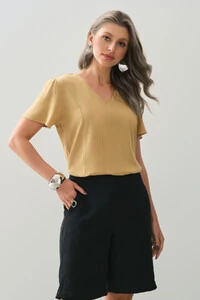 Blusa Decote V Recortes Laterais