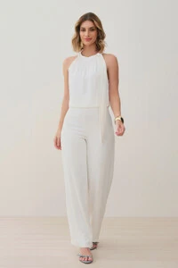 Conjunto de Blusa Regata Frente Única Laço e Calça Pantalona Slim