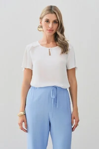 Blusa Decote Gota Vazado Mini Botão Ombro Babadinho