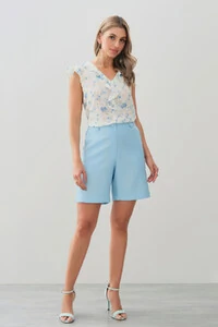 Regata Floral Decote V Ombro Babados