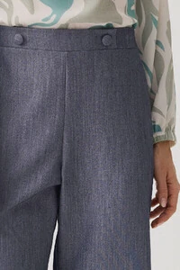 Calça Reta de Alfaiataria Cintura Elástico Botões Forrados Double