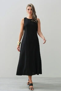 Vestido Midi Regata de Linho Recorte