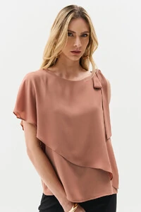 Blusa Assimétrica Dupla Transpassada Um Ombro Só Laço