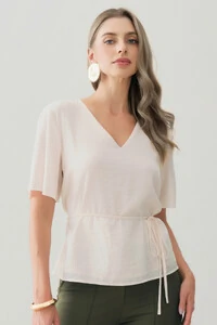 Blusa Decote V Cinto Fino