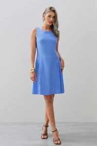 Vestido Regata de Linho Recortes Pregas Laterais