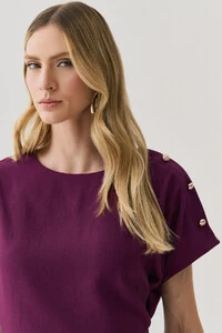 Conjunto de Blusa Assimétrica Manga Morcego Gold Triple e Calça Reta Nervura