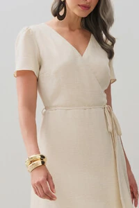 Vestido Midi Transpassado Camada Laço