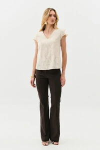 Blusa de Laise de Algodão Manga Tulipa Decote V