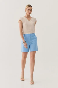 Shorts de Linho Botões Forrados Double