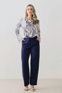 Blusa Abstrata Manga Longa Flare Decote Drapeado (cópia)