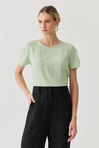 Blusa Manga Pregas Botões Brilho Triple