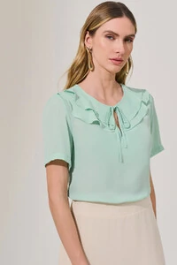 Blusa Decote Vazado Babado Double Laço