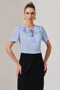 Blusa Decote Vazado Babado Double Laço