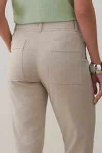 Calça Cigarrete de Linho Pregas Passante Double Cinto Listrado