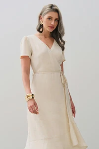 Vestido Midi Transpassado Camada Laço