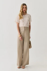 Pantalona Passante Double Prega Botão Forrado
