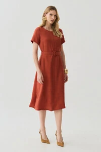 Vestido Midi Cinto Fivela Forrada