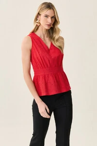 Regata de Laise de Algodão Acinturada Recorte Decote V