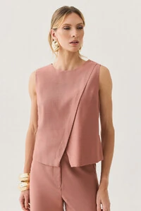 Conjuntode Alfaiataria de Regata Crop Transpassada e Calça Reta