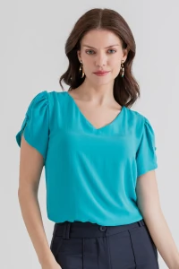 Blusa manga aberta botão forrado