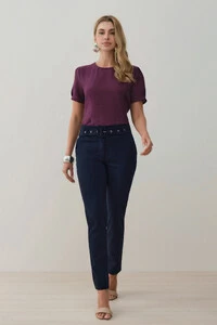 Calça Cigarrete Double Cinto Fivela Forrada Ilhós
