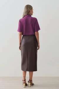 Blusa Assimétrica Gola Dobrada de Laço Ombro Esquerdo Gold Double
