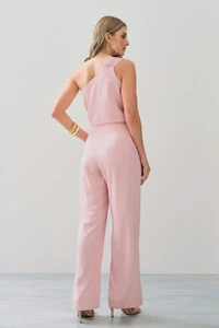 Conjunto de Blusa Regata Assimétrica Um Ombro Só Torcido e Calça Reta