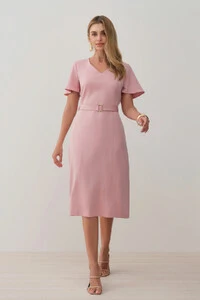 Vestsido Midi Decote V Cinto Fivela Gold