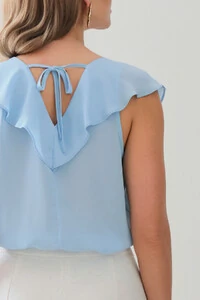 Regata Decote Quadrado Recortes Babado Laço Costas