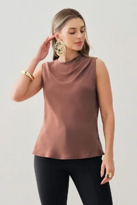 Blusa Regata Assimétrica Ombro Esquero Drapeado Pregas