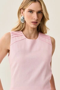 Conjunto de Linho de Blusa Regata Ombro Pregas e Shorts