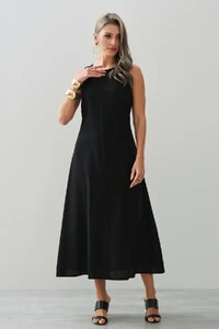 Vestido Midi Regata de Linho Recorte
