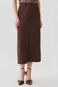 Saia Midi Reta de Alfaiataria Recorte Prega Frontal