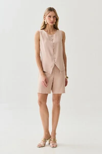 Conjunto de Alfaiataria de Colete Mini Botões Forrados e Bermuda Botão Forrado