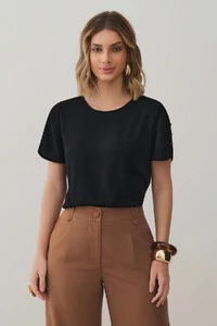 Blusa Manga Pregas Botões Brilho Triple