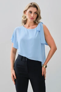 Blusa Assimétrica Dupla Transpassada Um Ombro Só Laço